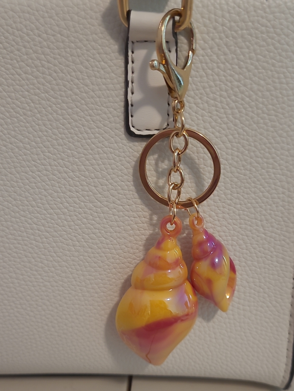 Yellow & Pink Shell Keychain with Gold Hardware